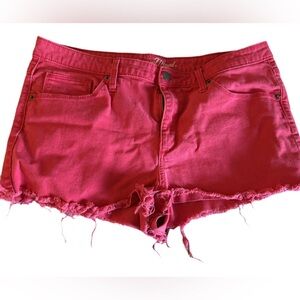 EUC Women's Red Frayed Denim Shorts